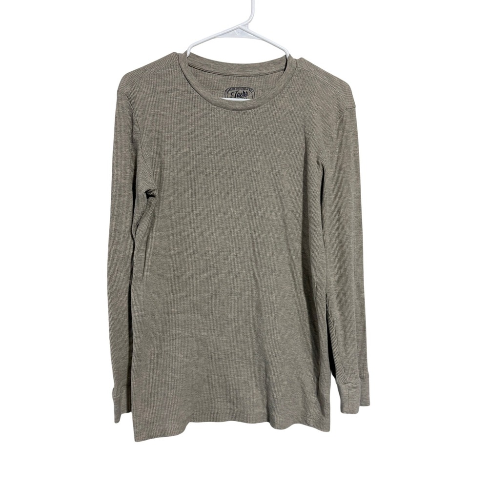 Jachs MFG Kids Boys Large Tan Waffle Knit Thermal Long Sleeve Shirt Crew Neck